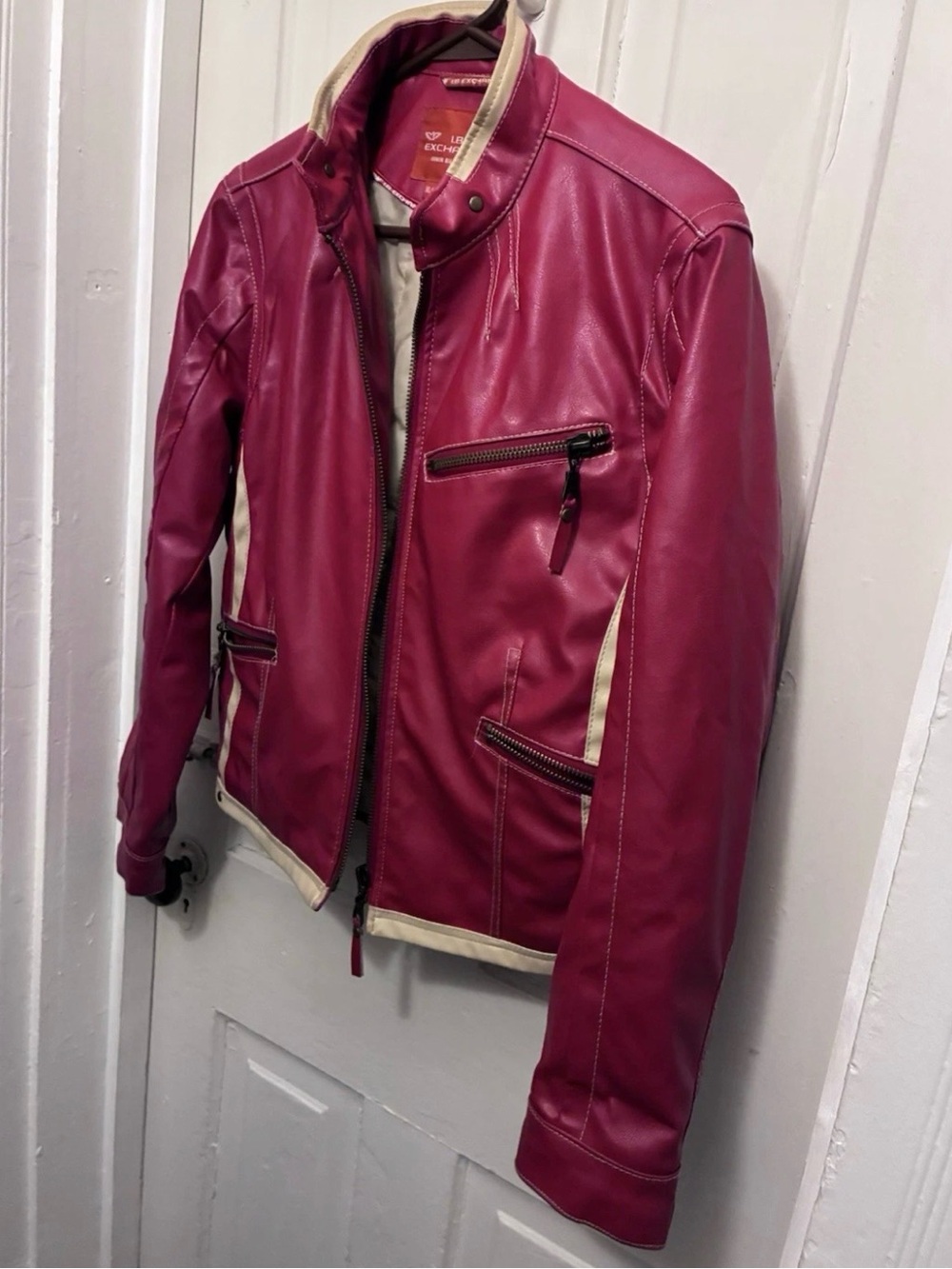 Women's Magenta Faux Leather Biker Jacket XL